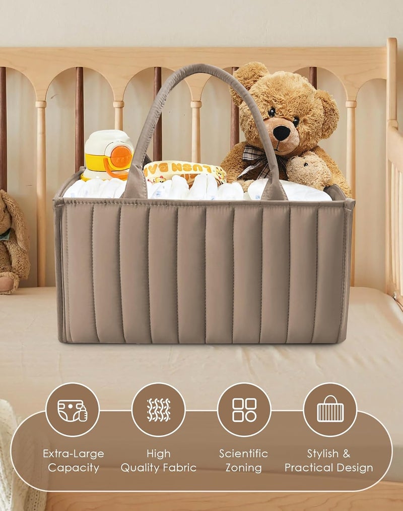 SWEET DOLPHIN منظم حفاضات مبطن 2-pack - صناديق تخزين حضانة بتصميم فخم - مقاوم للماء وقابل للمسح - حقيبة عصرية للسفر في المنزل والسيارة - بني موكا - Image 4